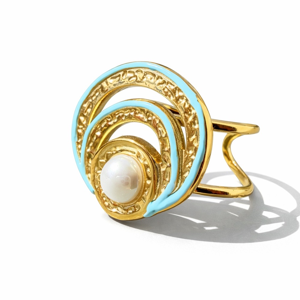 Blue Spiral Ring with Pearl Accent